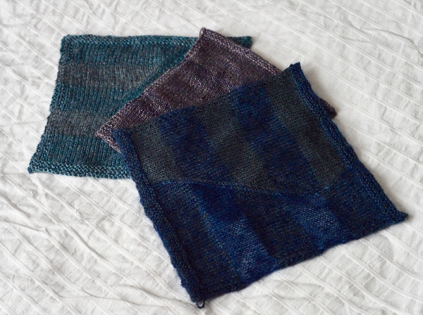 Fauxtarsia Wave swatches in different yarns
